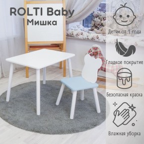 Детский комплект стол и стул «Мишка» Rolti Baby  (голубая столешница/голубое сиденье/белые ножки) в Новом Уренгое - novyy-urengoy.mebel24.online | фото