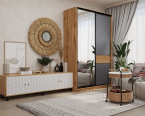 Шкаф-купе SLIM 2-х дверный BS15-6.ZD с зеркалом (дуб вотан/белый/темно-серый/черный муар) в Новом Уренгое - novyy-urengoy.mebel24.online | фото 3